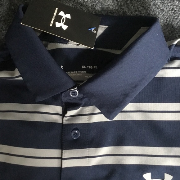 Under Armour Men's Polo in Navy and White Stripes - Picture 4 of 5